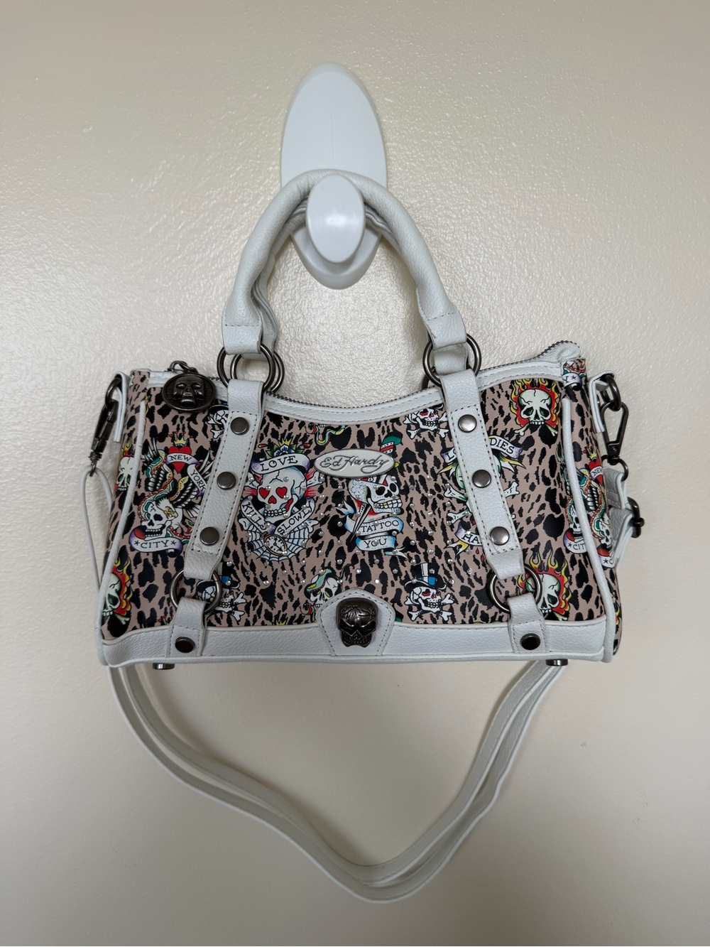 ED HARDY Leopard Skull Printed Handbag Crossbody